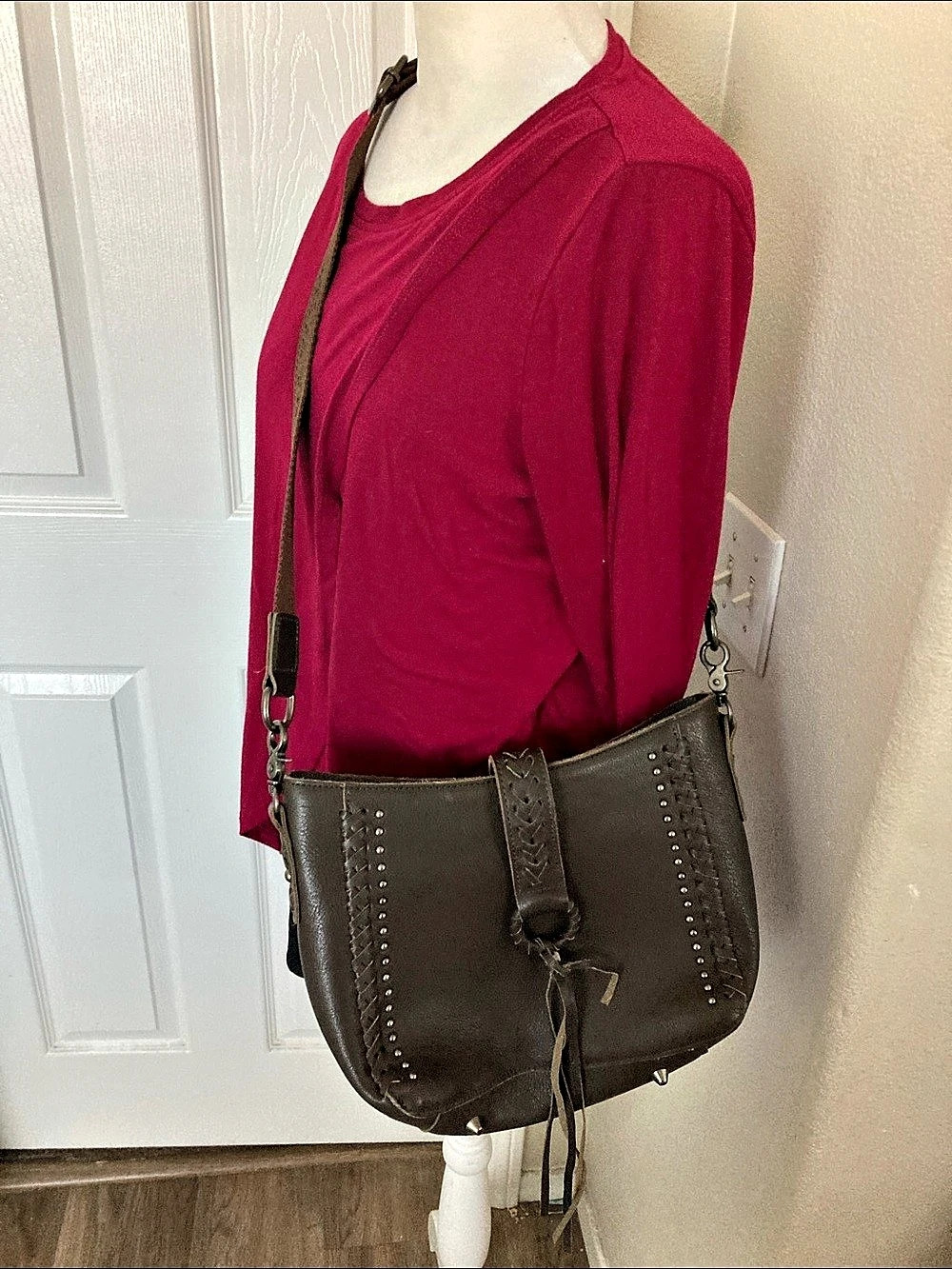Montana West Studded Fringe Shoulder Bag in Brown